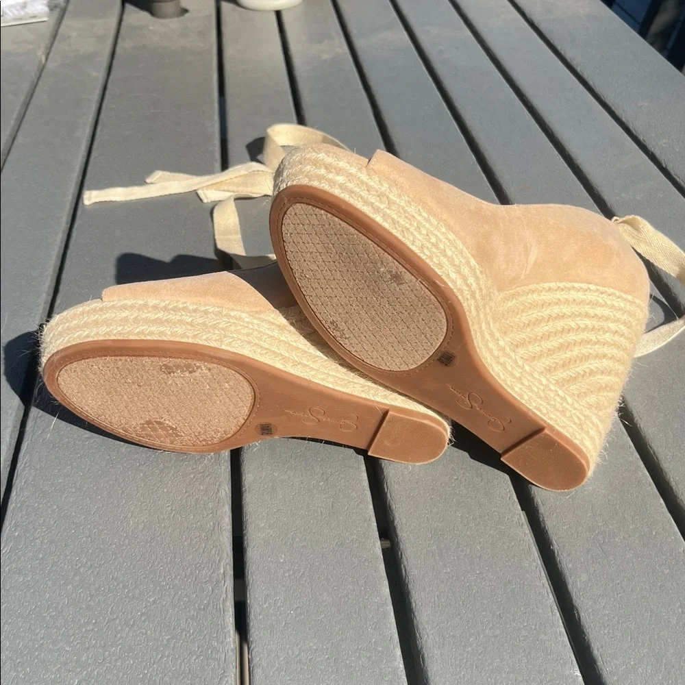 Jessica Simpson; Cream; Open-Toe; 5in Platform Wedges; Removable Ankle Tie; 9.5 - Picture 11 of 11